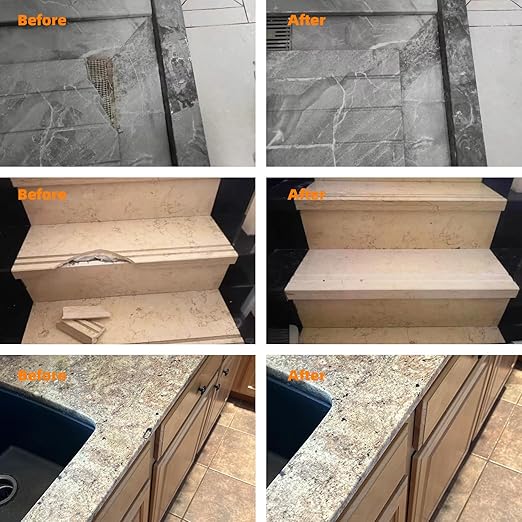 Granite and Quartz Countertop Chip Filler Repair Kit Tile & Fiberglass Porcelain Repair Kit,Marble Tub Repair Kit 3.7 OZ Cracks Ceramic Corian Bathtub Sink Toilet Dents Holes Scratchs