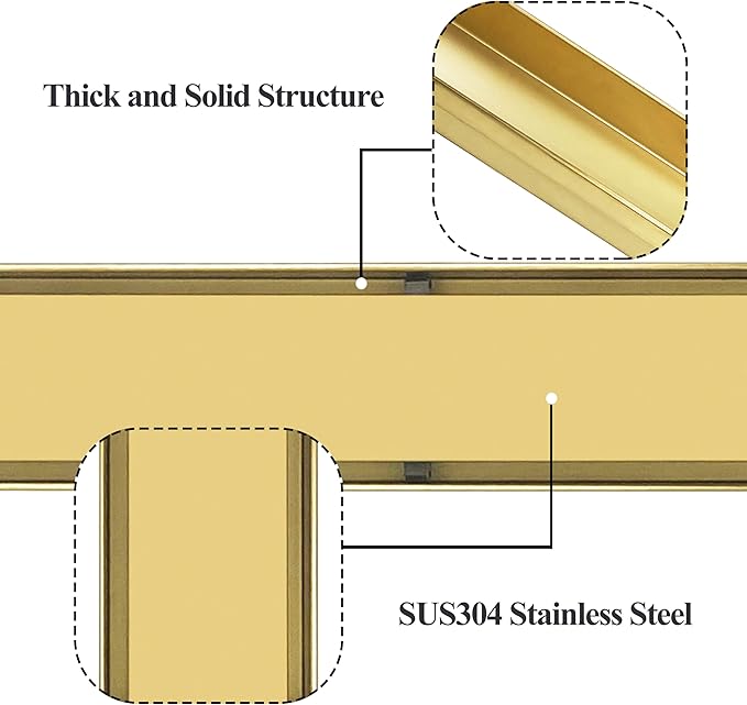 36 Inch Linear Shower Drain Gold Floor Drain with Removable SUS304 Stainless Steel CUPC Certificate and 2-in-1 Tile Insert Grate Cover