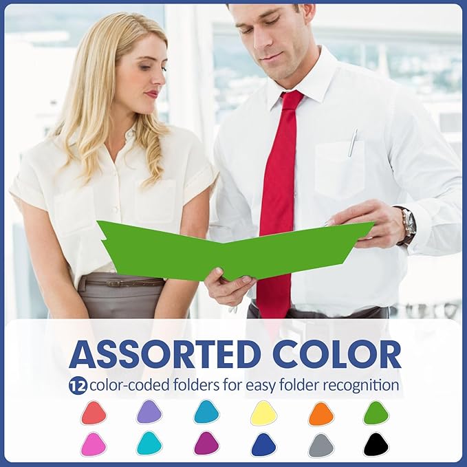 File Folder, PANDRI 120 Pack Colored File Folder, 1/3 Cut Tab, Letter Size, Assorted 12 Colors Filing Folder for Office School Business