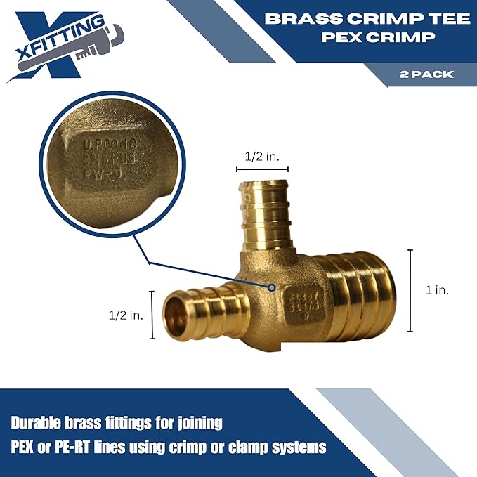 XFITTING 1 inch x 1/2 inch x 1/2 inch Pex Reducing Tee, Pex B Crimp Version 26-5-6=25X, 25 Pieces