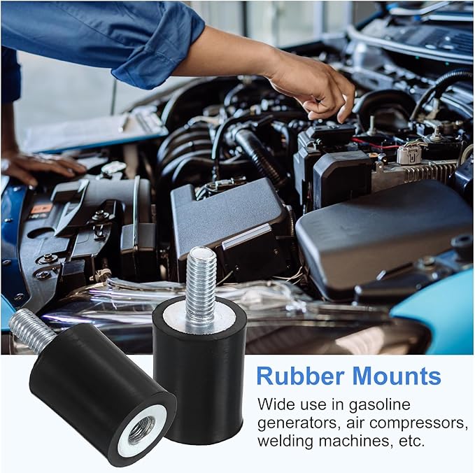 uxcell M5 Rubber Mounts, 4Pcs 15x20mm(DxH) Rubber Cylindrical Anti Vibration Isolator Shock Absorber with Lock Nut for Car Bobbin Generator Air Compressors
