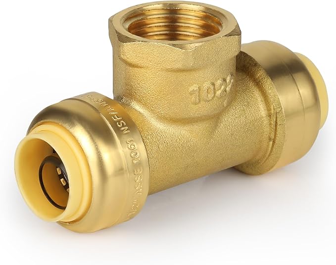 (10 Pack) EFIELD Female Tee 1/2"x1/2"x1/2" Push Fit Female Plumbing Tee,Brass Fitting No Lead For Copper Pex CPVC,(PF219-10PCS)