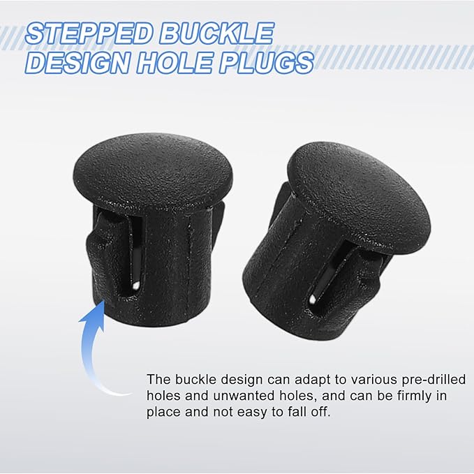 uxcell 70Pcs Plastic Hole Plugs, 5mm(3/16") Flush Type Panel Plugs, Round Snap Knockout Locking Plugs for Furniture Insert End Caps Panels, Black