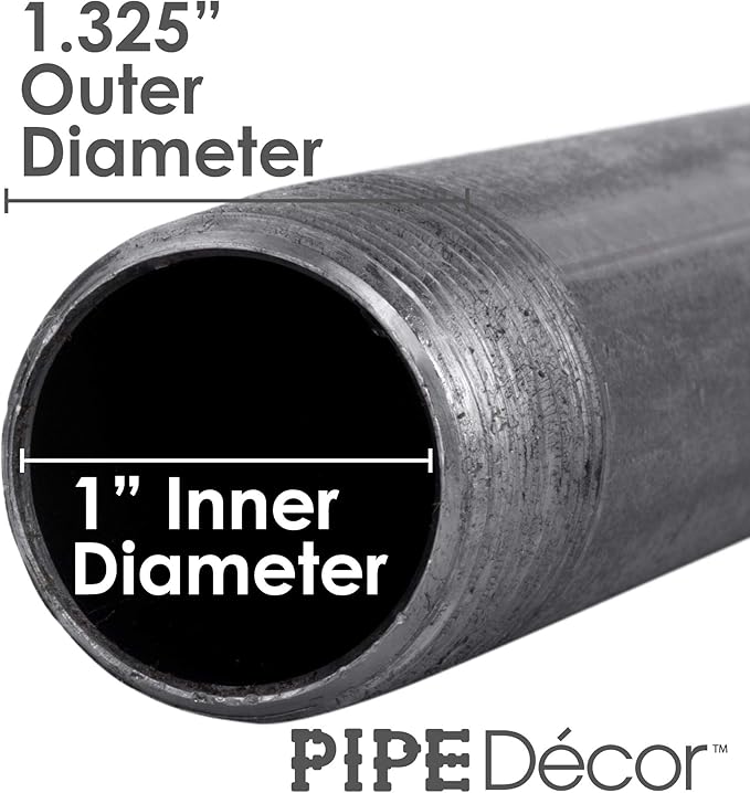 PIPE DECOR 1" x 3" Black Steel Plumbing Pipe, 6-Pack, Pre Cut Connector, Industrial Steel Grey Fits Standard One Inch Threaded Black Malleable Iron Fittings, Build Vintage DIY Furniture