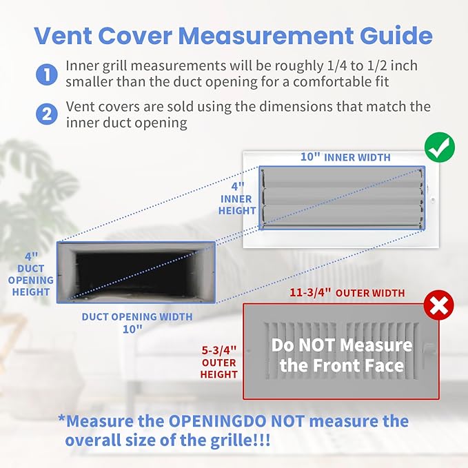 10 x 4 Inch [Duct Opening] Air Vent Covers for Wall or Ceiling - High Airflow 2 Way Steel Ventilation - Adjustable Wall/Ceiling Register, 11-3/4 Inch x 5-3/4 Inch [Overall Dimensions]