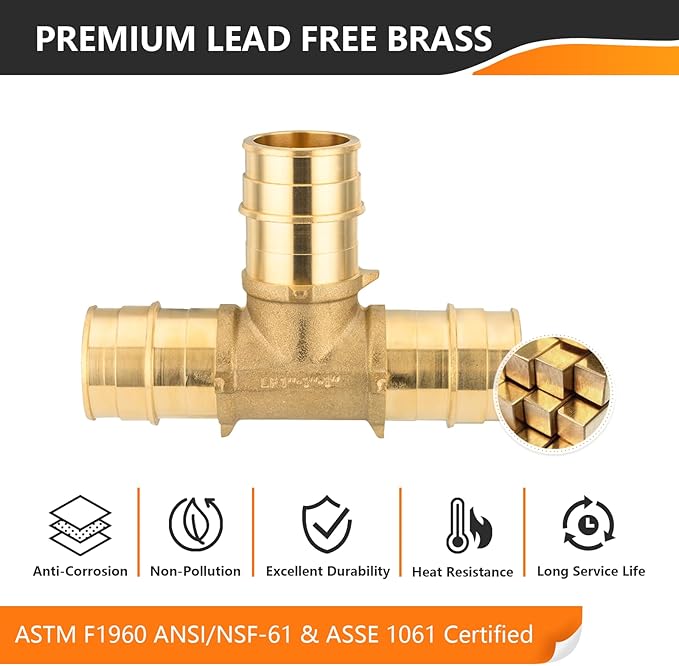 10-Pack HeSun PEX-A Fitting, 1"x1"x1" Expansion Tee, PEX Expansion Fitting Tee, ASTM F1960(PEX1960044-10)