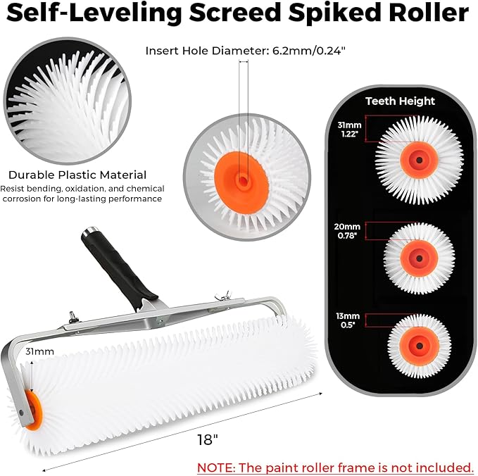 18" Self Leveling Concrete Spiked Roller: 13/20/31mm Spiked Epoxy Floor Roller, Spiked Screeding Compound Roller for Cement Concrete, Bubble Remover from HexDorn (31mm)
