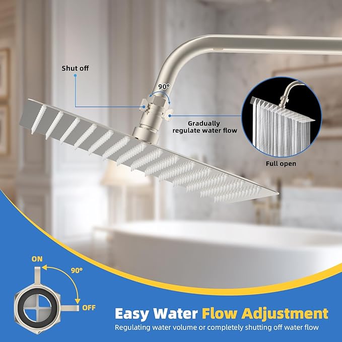 Hibbent All Metal 1 Pack Shower Head Flow Control Valve, G1/2 Brass Shut-off Valve with Metal Handle Lever, Shut OFF Water Flow Control Regulator for Handheld Shower, or Bidet Sprayer, Brushed Nickel