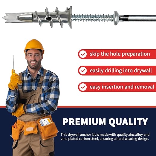 Drywall Anchors and Screws Kit, 100 Pcs Self Drilling Drywall Anchors, 50 Pcs Zinc Sheetrock Anchors and 50 Pcs #8 x 2 Metal Screws, Heavy Duty Hollow Wall Anchors, 75 Lbs Hanging Mounting