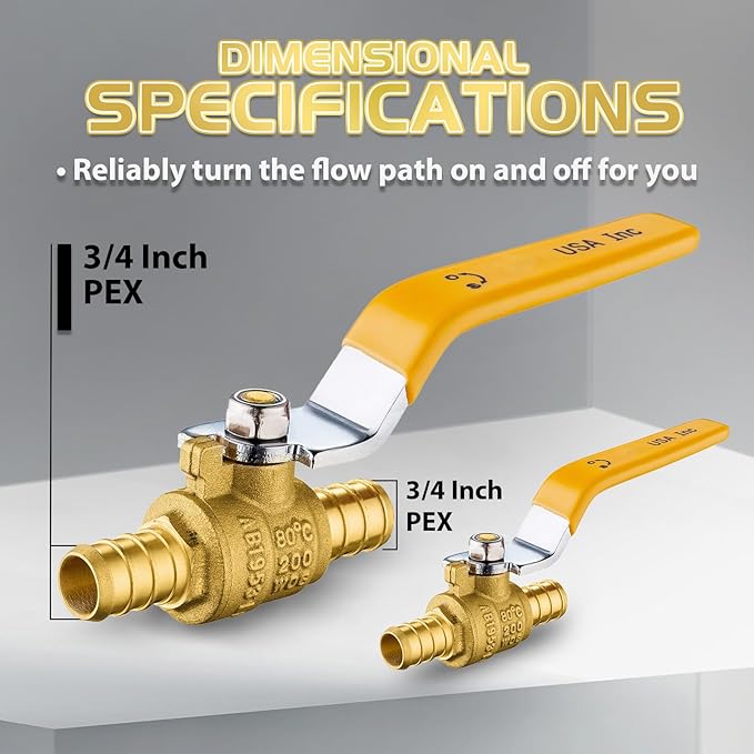 40-Pack Foskan 3/4 Inch PEX Crimp Full Port Ball Valve with Yellow Handle, Brass Quarter Turn Shut-off Valve for PEX Tubing