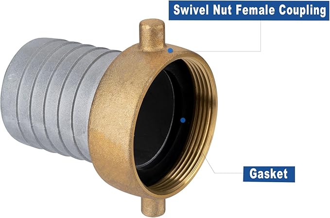 EASTRANS Aluminum Female Hose Fitting with Brass Nut, 3 inch Pin Lug Hose Shank Coupling with 1 Clamp