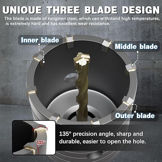 2-9/16" Concrete Hole Saw, 65mm Masonry Hole Saw, with 110mm SDS Plus Shank Connecting Rod for Concrete Brick Cement Stone Wall Drilling Home Improvement