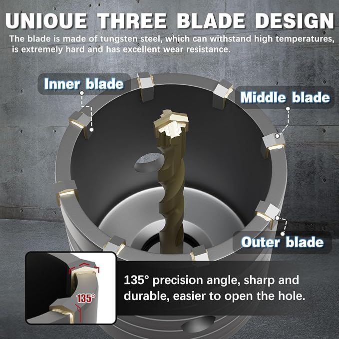 4-3/4" Concrete Hole Saw,120mm Masonry Hole Saw, with 220mm SDS Plus Shank Connecting Rod for Concrete Brick Cement Stone Wall Drilling Home Improvement