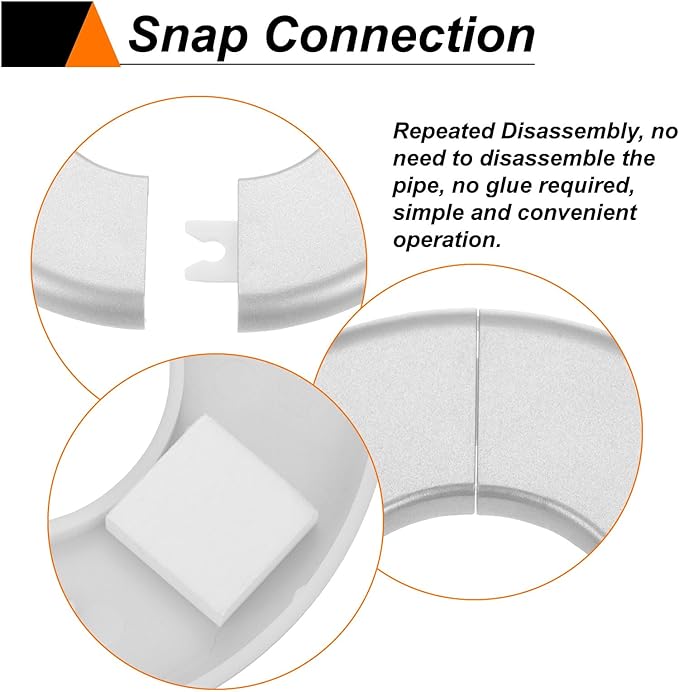 HARFINGTON 4pcs Wall Split Flange 33.5mm/1.3" Self-Adhesive Plumbing Cover Plates ABS Plastic Round Escutcheon Plate Buckle Design for Water Pipe Bathroom Kitchen Decoration, Silver Tone