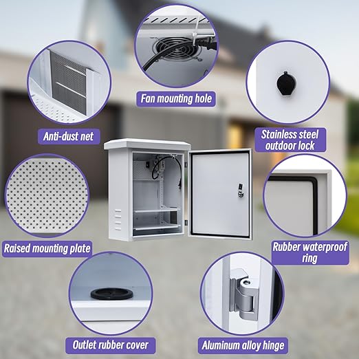 Outdoor Enclosure Electrical Weatherproof Box - 19.7x15.7x7.9 Outdoor Network Cabinet Enclosure with Cooling Fan and Thermostat Kit, Wall/Pole Mount(500x400x200mm)