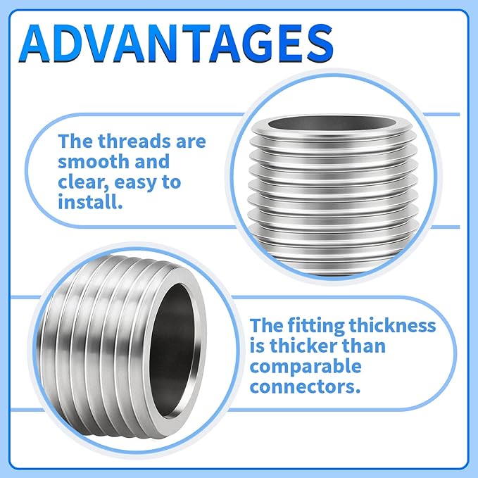 ChillWaves 304 Stainless Steel Pipe Fitting, Nipple Cast Pipe 3/4" NPT Male x 3/4" NPT Female Thread 6" Length(150MM)(1-PACK)
