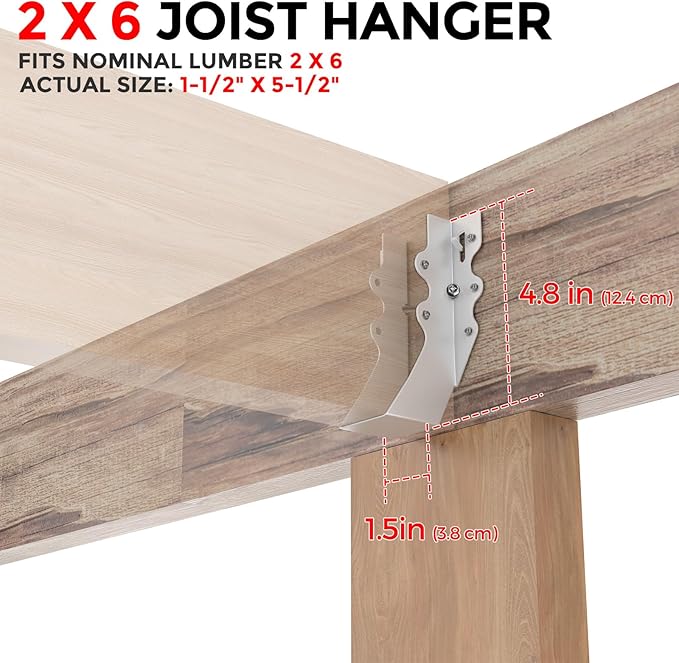 25 Pcs 2x6 Joist Hangers,20 Gauge Metal Face Mount Joist Hangers, Lu26 Joist Hanger Galvanized, Hurricane Ties for Rafter, Rafter Brackets 2x6 for Deck,Floor,Roof Overhang and Ceiling Joist