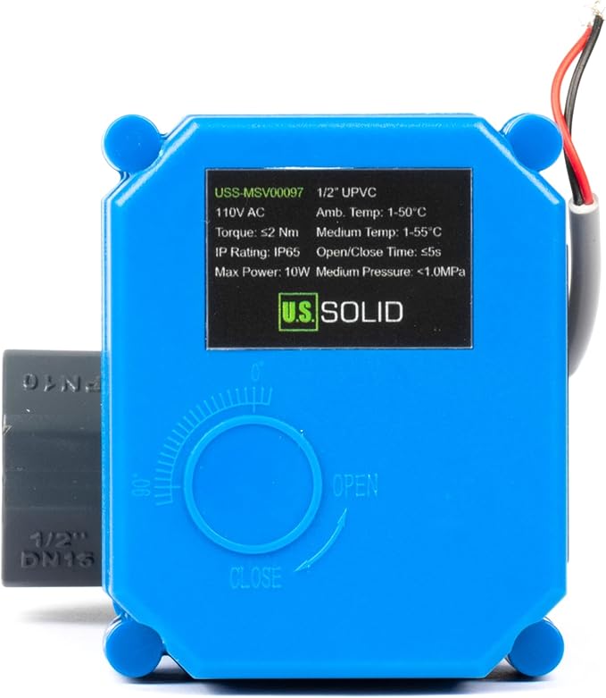 U.S. Solid 1/2 inch UPVC Motorized Ball Valve - AC 85V-265V Plastic Electrical Ball Valve with Full Port, 2 Wire Auto Return, Normally Closed