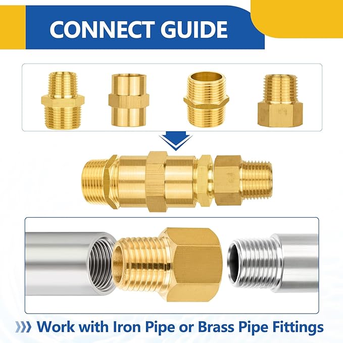 100 PACK GUOFIS Brass Pipe Fittings - 3/8" Male NPT x 3/8" Female NPT Adapter to Alter Pipe Diameters(NPT017-100Pack)