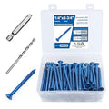 100PCS Concrete Screws Assortment Kit, 1/4" x 2-3/4" Masonry Screws with Drill Bit and Driver Bit, Flat Head Cement Screws and Anchor, Diamond Point, Self Tapping Concrete Brick or Stucco, Blue Coated