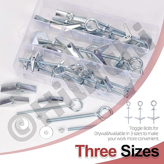 Hilitchi 18Pcs 3 Sizes O-Shaped Toggle Bolts and Wing Nut Kit M4 M5 M6 Eye Bolt Toggle Anchors Set Butterfly Toggle Anchors Toggle Bolts Heavy Duty Butterfly Anchors for Hanging Lamps Heavy Items