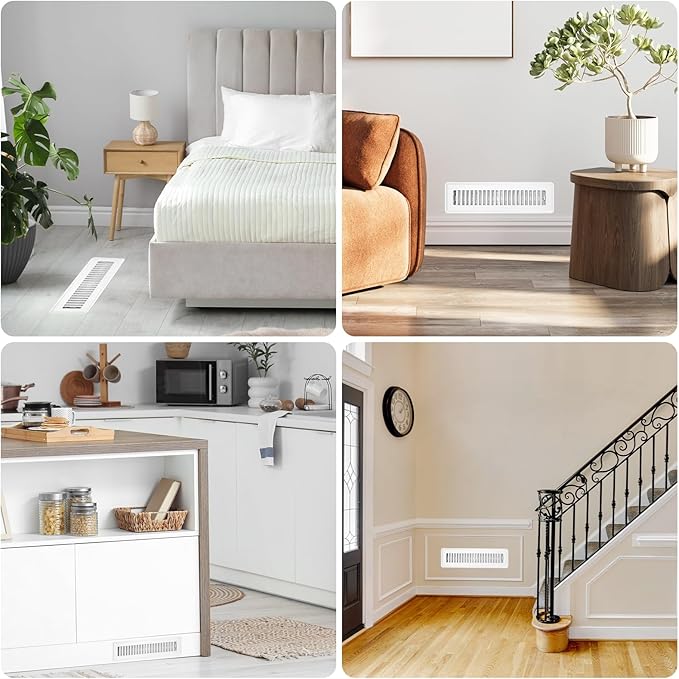 Floor Register 2x12-4 Pack Vent Covers for Home Floor Heavy Duty Steel Walkable Easy Adjust Air Supply Lever Cover for Sidewall, White