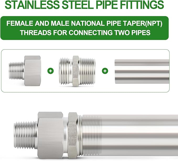 TAISHER 5PCS 304 Stainless Steel Garden Hose Adapter, 3/4" GHT Female x 3/4" NPT Male Garden Hose Connector with Washers