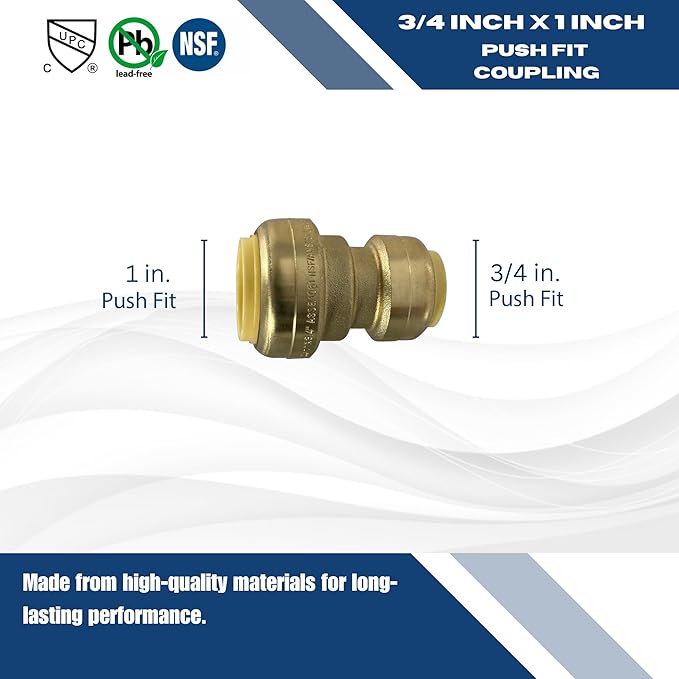 XFITTING Push Fit 1 Inch x 3/4 Inch Push Fit Coupling, Push Fit Reducing Coupling, 27-4-8=2XX, 2 Pieces