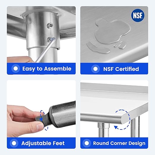 Hally Stainless Steel Table for Prep & Work 14 x 24 Inches, NSF Commercial Heavy Duty Table with Undershelf and Backsplash for Restaurant, Home and Hotel