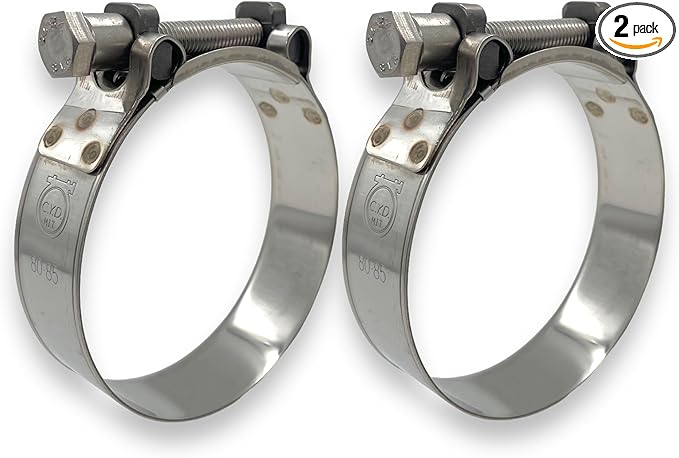 TT Heavy Duty Hose Clamps, 304 Stainless Steel T-Bolt Clamp, Adjustable Range 80-85 mm, Solid T-nuts and Wide Band for 3.25 Radiator Hose Clamps (3.15-3.35 inch, 2 pack)