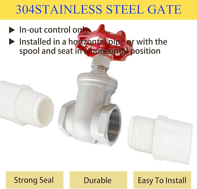 304 Stainless Steel Gate Valve, 2" NPT Stainless Steel Female Threaded Rotary globe valve for water flow switches, fuel water vapor, air switches, for sump pumps and air compressors DN50