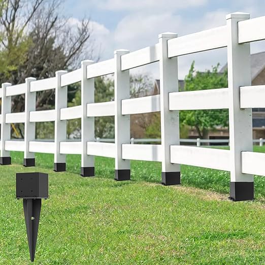 1 Pcs 6"x6" Fence Post Anchor Ground Spike 22"(Actual 5.6"x5.6") Heavy Duty Metal Fence Post Anchor with Black Powder-Coated for Deck,Fence,Porch,Railing,Mailbox
