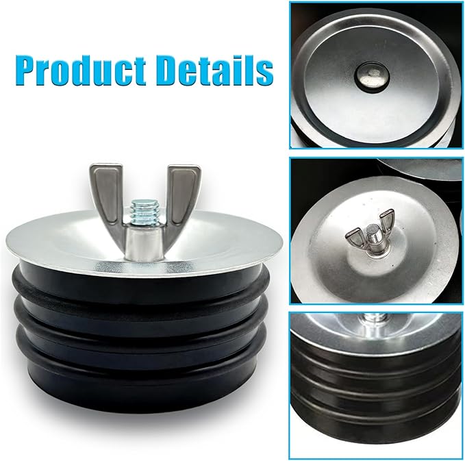 Steel Mechanical Test Plug, Sturdy Sewer Cleanout Cap with Galvanized Screw and Wing Nut Fit for Most Pipe Sink Pool,Black (6 Inch)