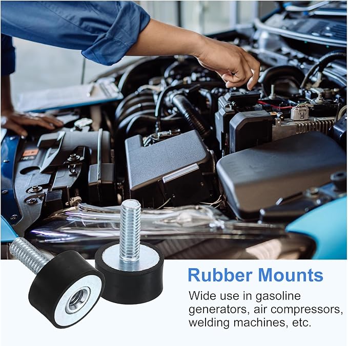 uxcell M6 Rubber Mounts, 1Pcs 20x10mm(DxH) Rubber Cylindrical Anti Vibration Isolator Shock Absorber with Lock Nut for Car Bobbin Generator Air Compressors