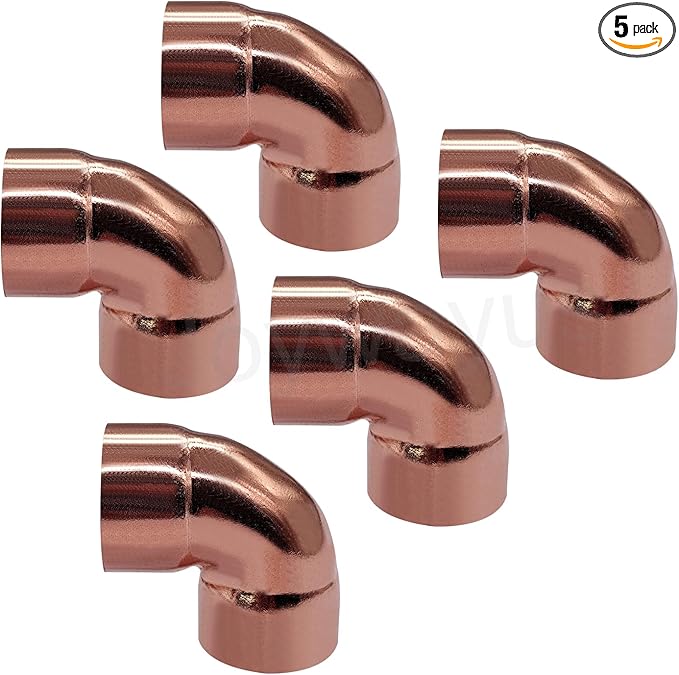 Joywayus 5PCS 1" Copper 90 Degree Elbow Coupling Sweat Solder Pipe Fitting Pressure Plumbing Solder Connection