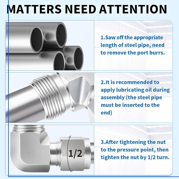 ChillWaves 304 Stainless Steel Compression Tube Fitting, 1/4" OD x 3/8" NPT Male 90 Degree Elbow Compression Union Connector(2-PACK)