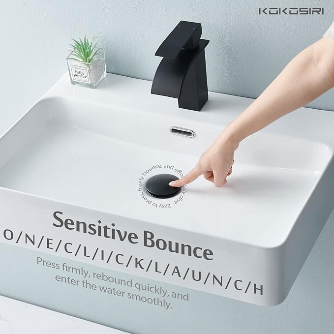 KOKOSIRI Pop Up Sink Drain with Strainer Basket, Matte Black Bathroom Sink Drain with Detachable Hair Catcher Anti Clogging for Vanity Vessel Sink without Overflow, C1002BK