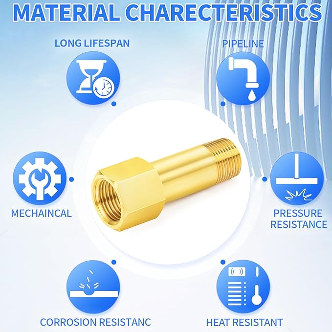 ChillWaves Brass Pipe Fitting, Long Nipple Pipe 1/4" NPT Male x 1/4" NPT Female Thread 2" Length(50MM)(2-PACK)