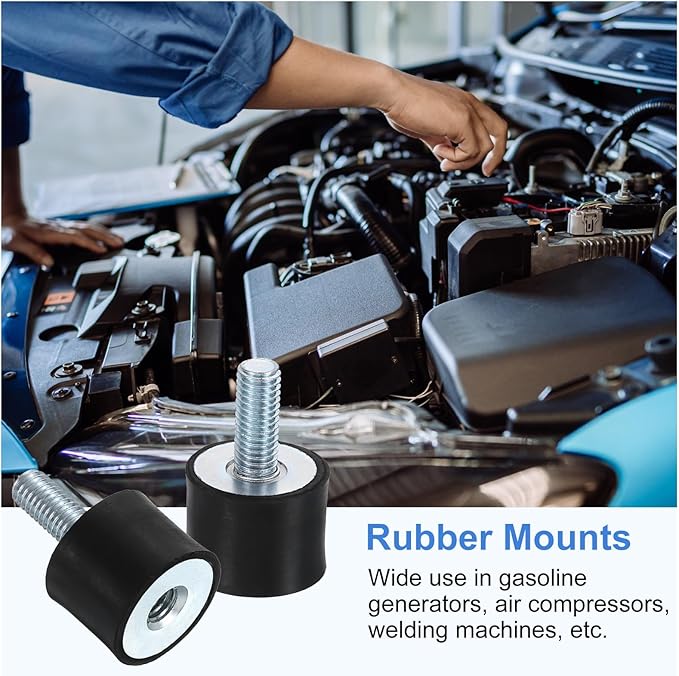 uxcell M8 Rubber Mounts, 4Pcs 25x20mm(DxH) Rubber Cylindrical Anti Vibration Isolator Shock Absorber with Lock Nut for Car Bobbin Generator Air Compressors