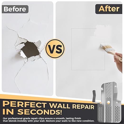 Drywall Repair Clips,Easy Install Drywall Clips 1/2 Inch,Professional Hole Repair Patch Kit for Wall and Sheetrock, Strong Metal Backing Clips with Screws for Home Improvement-32Packs