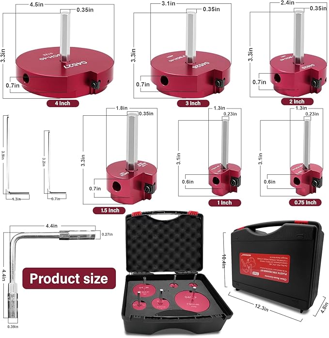 6 Piece PVC Pipe Reamer Kit With A Socket Wrench, 0.75" 1" 1.5" 2" 3" 4 Inch Plastic Pipe Fitting Reamer Tools Contain PPR75, PPR100, PPR150, PPR200, PPR300, PPR400, Fit Standard 3/8" & 1/4" Drills