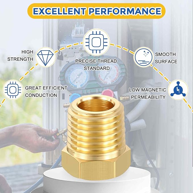 5 Pack Brass Pipe Fittings, 1/4" Male NPT to 1/8" FeMale NPT Brass Hex Bushing Reducer, Hose Tube Threaded Adapter for Air, Oil, LP