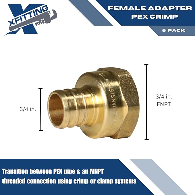 XFITTING 3/4 inch Pex x 3/4 inch Female NPT Adapter, 23-4-2=10X, 10 Pieces