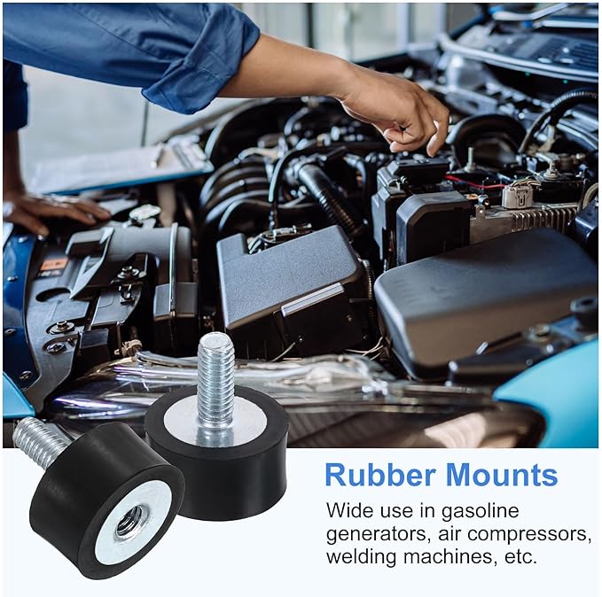 uxcell M4 Rubber Mounts, 4Pcs 15x8mm(DxH) Rubber Cylindrical Anti Vibration Isolator Shock Absorber with Lock Nut for Car Bobbin Generator Air Compressors