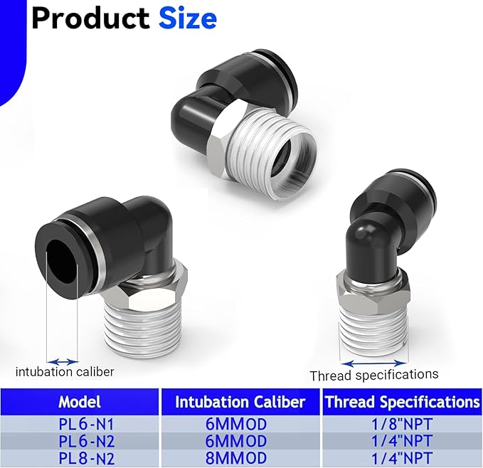 12Packs 8MM OD Tube x 1/4" NPT Thread Elbow Push to Connect Fittings,Pneumatic Male Quick Connect Air Line Hose Fittings Accessories