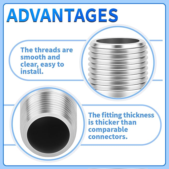 ChillWaves 304 Stainless Steel Pipe Fitting, Nipple Cast Pipe 3/4" NPT Male x 3/4" NPT Male Thread 6" Length(150MM)(2-PACK)