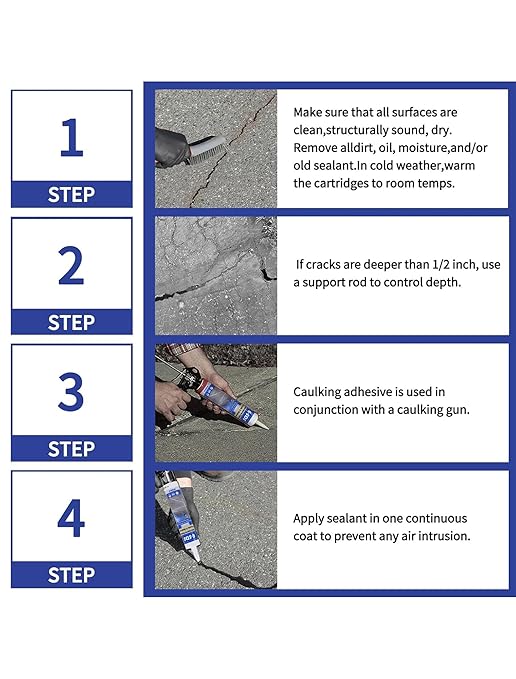 E-SDS Concrete Crack Filler Outdoor Waterproof Cement Crack Filler, Polyurethane Adhesive Sealant Self-Leveling Driveway Repair Filler Flexible Concrete Patch Gray 10.5 fl. oz (Grey,6 Pack)