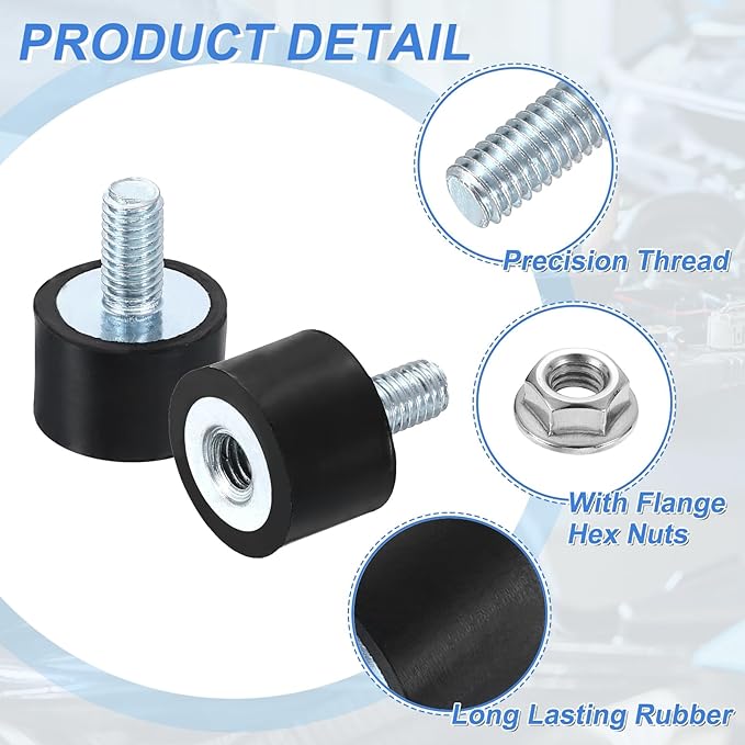 uxcell M5 Rubber Mounts, 4Pcs 15x10mm(DxH) Rubber Cylindrical Anti Vibration Isolator Shock Absorber with Lock Nuts for Car Bobbin Generator Air Compressors