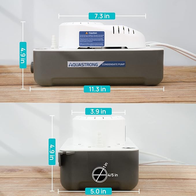 Aquastrong 1/30 HP 95 GPH HVAC Condensate Pump, 115V/230V, Automatic Safety Switch, AC Condensate Removal for Air Conditioner, Furnace, Dehumidifier, 3.3' Power Cord