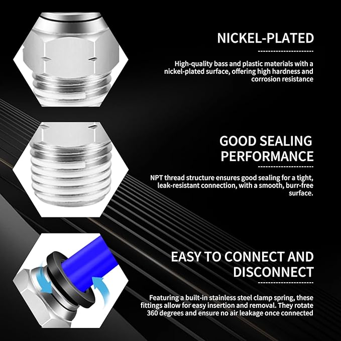 1/2 Push to Connect Fittings Kit - 24Pcs, 1/2 Inch Tube OD x 3/8 Inch NPT Male Elbow Straight Quick Connect Fittings for Pneumatic & Air Hose